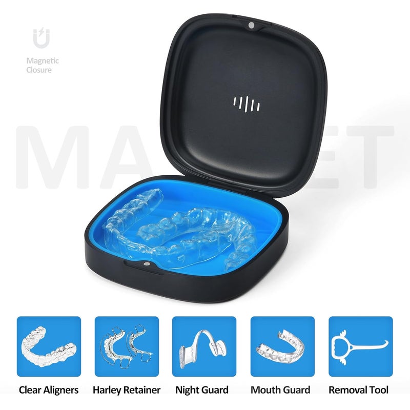Gaboolo Store Retainer Case Slim Aligner Case with Vent Holes Removable Inner Tray Silicone for Easy Cleaning (1Pack Black Blue) - Image 4